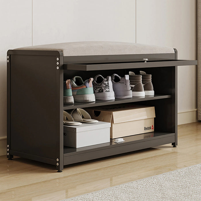 Scarpiera Panca in Metallo con Seduta e Anta Porta Scarpe Salvaspazio 2 Ripiani Nero