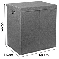 Cesto Portabiancheria con Doppio Scomparto, Coperchio e Manici in Metallo 64x36x65 cm