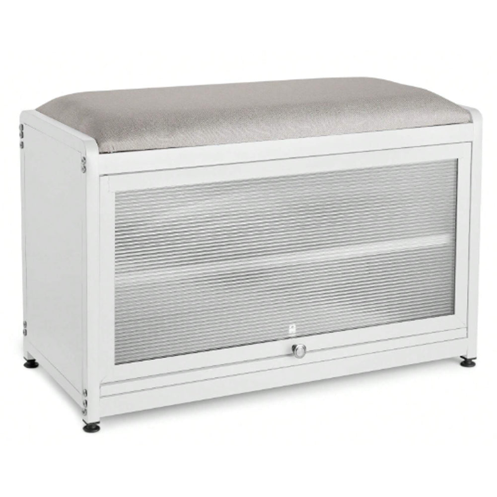 Scarpiera Panca in Metallo con Seduta e Anta Porta Scarpe Salvaspazio 2 Ripiani Bianco