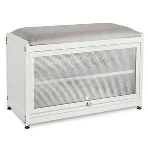 Scarpiera Panca in Metallo con Seduta e Anta Porta Scarpe Salvaspazio 2 Ripiani Bianco