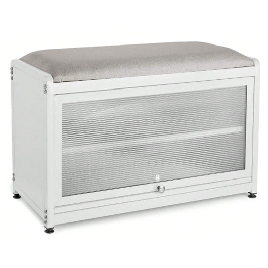 Scarpiera Panca in Metallo con Seduta e Anta Porta Scarpe Salvaspazio 2 Ripiani Bianco