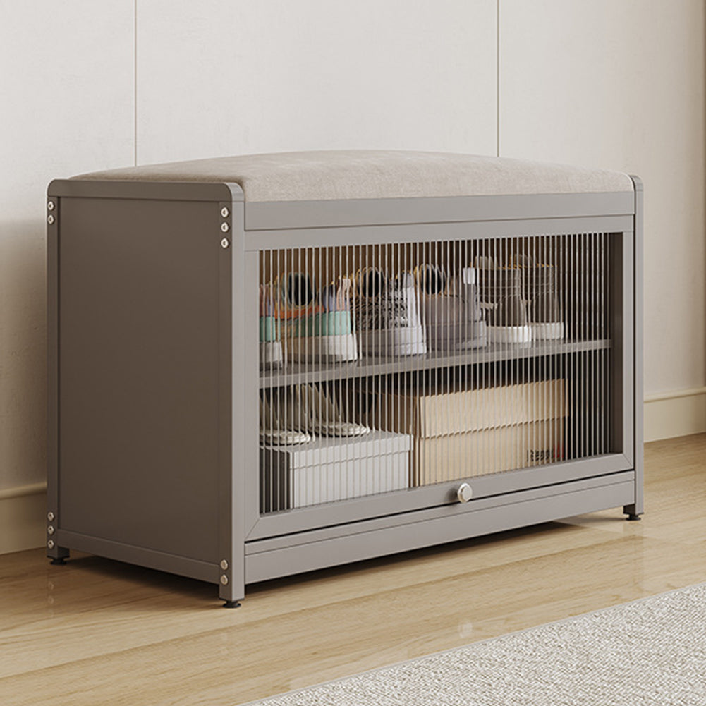 Scarpiera Panca in Metallo con Seduta e Anta Porta Scarpe Salvaspazio 2 Ripiani Grigio