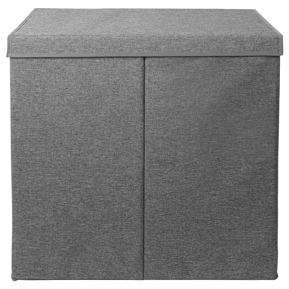 Cesto Portabiancheria con Doppio Scomparto, Coperchio e Manici in Metallo 64x36x65 cm