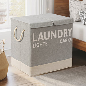 Cesto Portabiancheria Sporca Doppio con Maniglie Pieghevole Antiodore 60x36x55cm