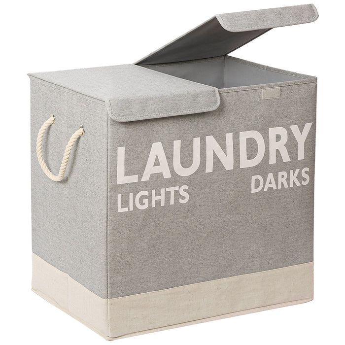 Cesto Portabiancheria Sporca Doppio con Maniglie Pieghevole Antiodore 60x36x55cm