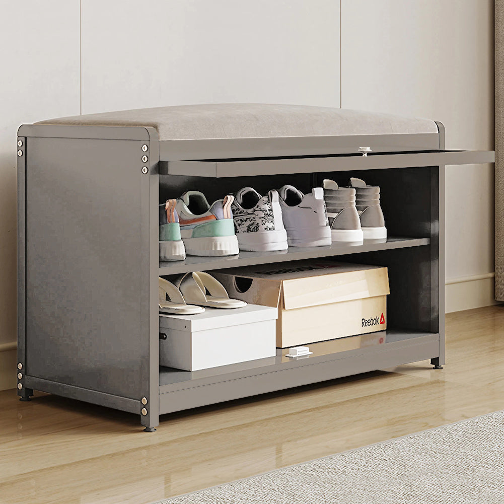 Scarpiera Panca in Metallo con Seduta e Anta Porta Scarpe Salvaspazio 2 Ripiani Grigio