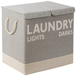 Cesto Portabiancheria Sporca Doppio con Maniglie Pieghevole Antiodore 60x36x55cm