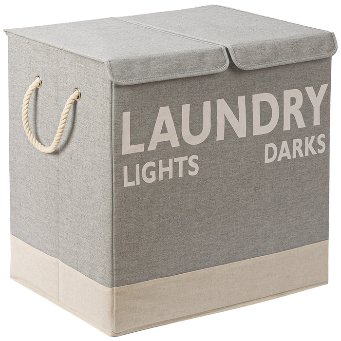 Cesto Portabiancheria Sporca Doppio con Maniglie Pieghevole Antiodore 60x36x55cm