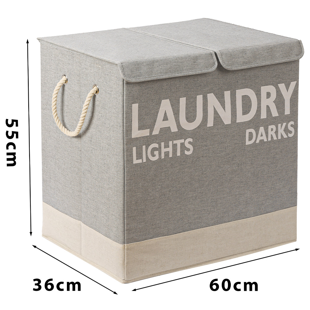 Cesto Portabiancheria Sporca Doppio con Maniglie Pieghevole Antiodore 60x36x55cm