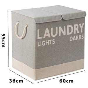 Cesto Portabiancheria Sporca Doppio con Maniglie Pieghevole Antiodore 60x36x55cm