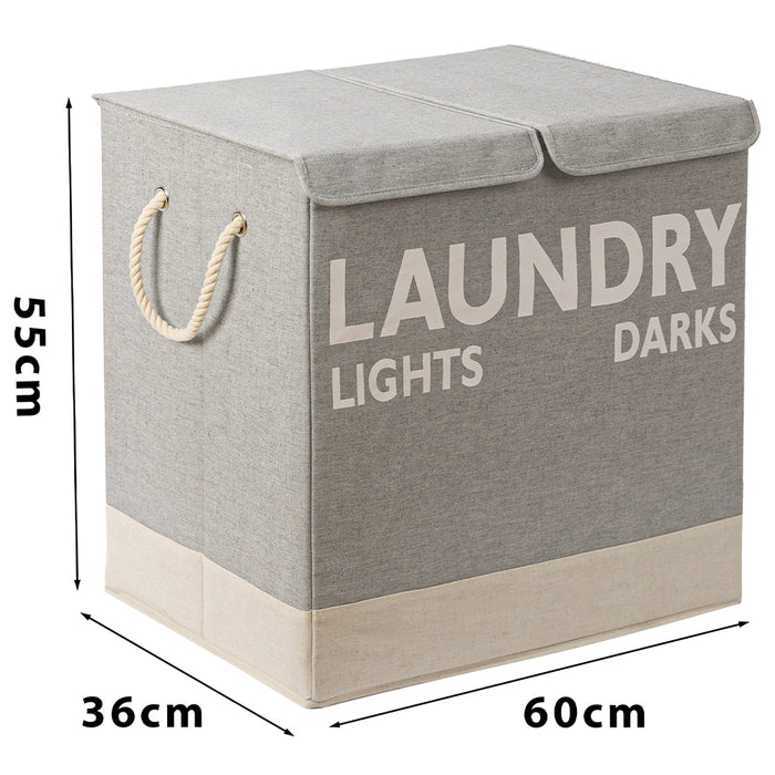 Cesto Portabiancheria Sporca Doppio con Maniglie Pieghevole Antiodore 60x36x55cm