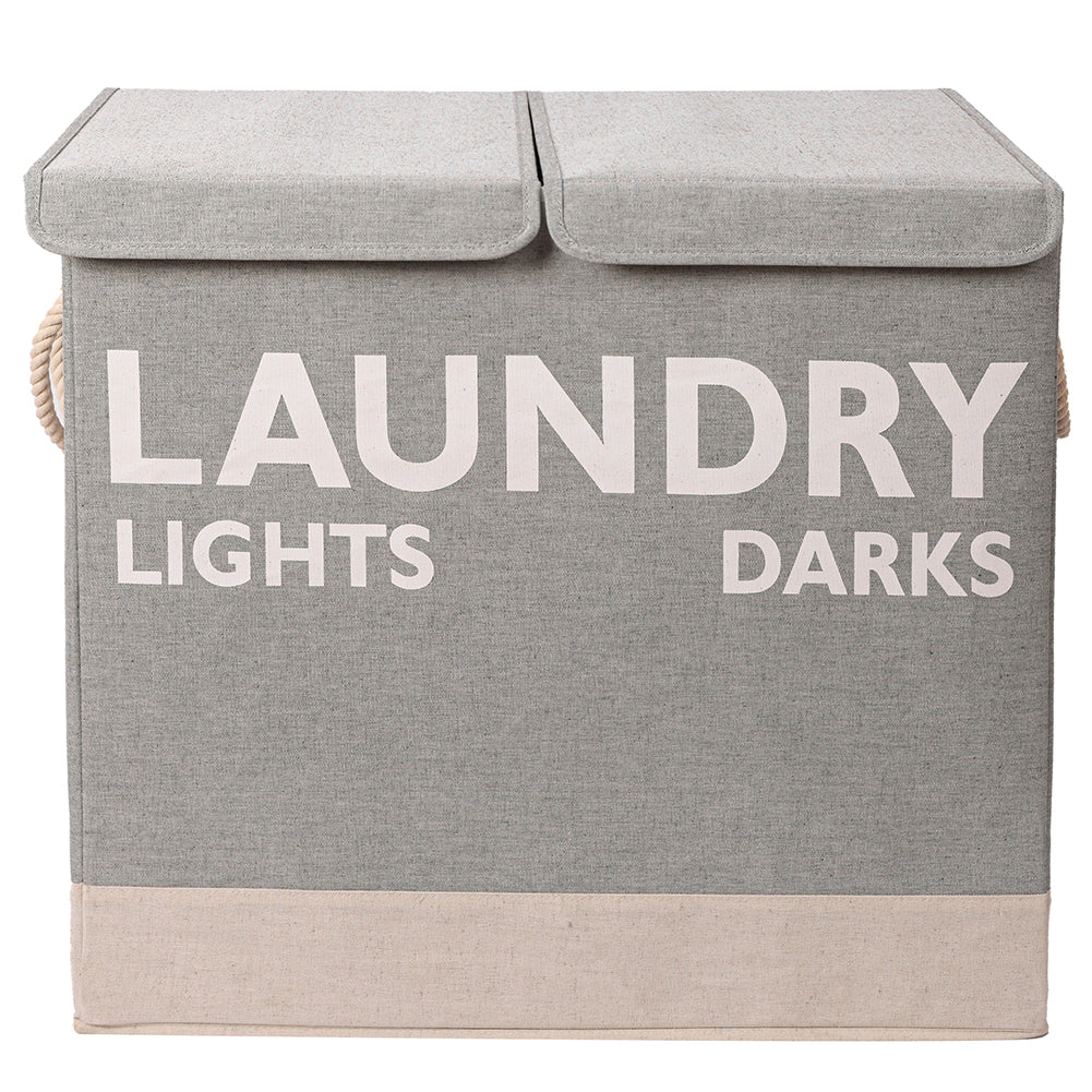 Cesto Portabiancheria Sporca Doppio con Maniglie Pieghevole Antiodore 60x36x55cm