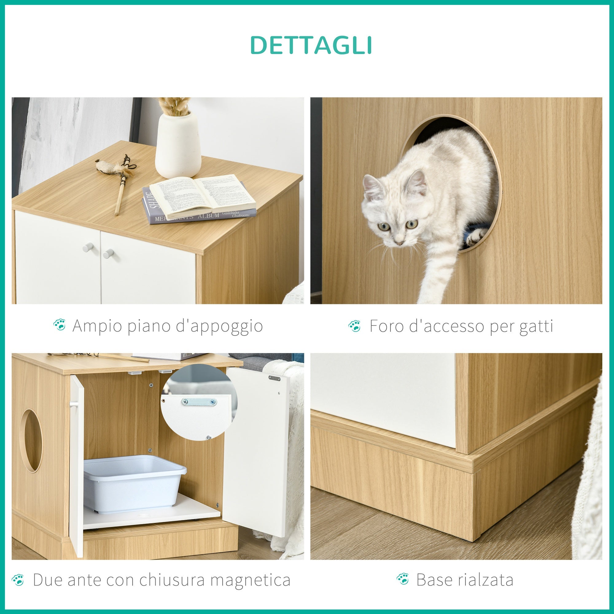 Mobile Lettiera per Gatti 60x55x62,5 cm in Legno Legno e Bianco