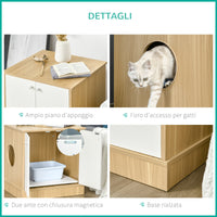 Mobile Lettiera per Gatti 60x55x62,5 cm in Legno Legno e Bianco