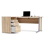Scrivania Alfango, Scrittoio multiuso, Tavolo per ufficio porta PC, Piano di lavoro, 159x151 h75 cm, Grigio e Quercia