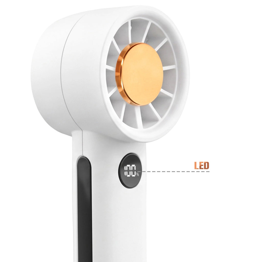 Ventilatore Portatile 100 Velocità Ricaricabile USB-C con Schermo LED / Cordino Bianco Apokin