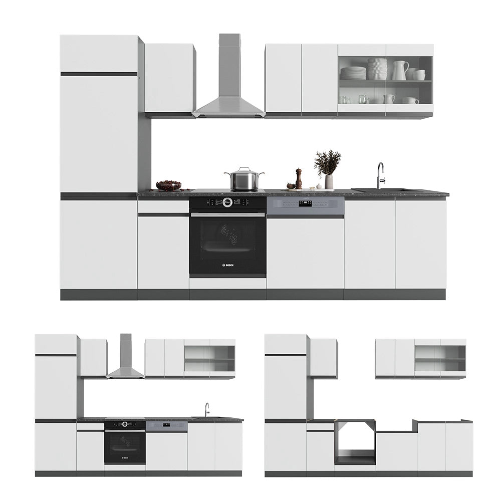Vicco Cucina componibile Bianco/antracite 300 cm Forma a J