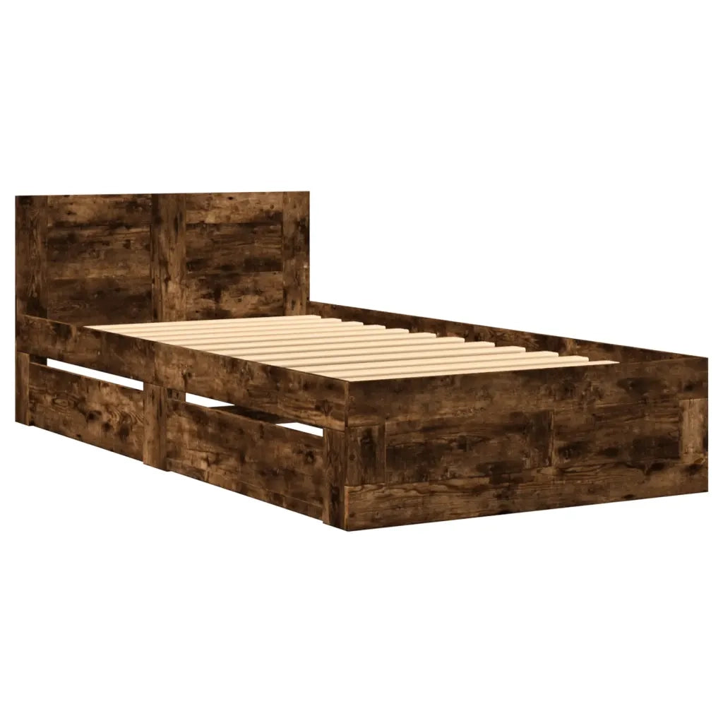 Letto singolo | Letto per adulti | Giroletto con Testiera Rovere Fumo 90x200 cm Legno Multistrato