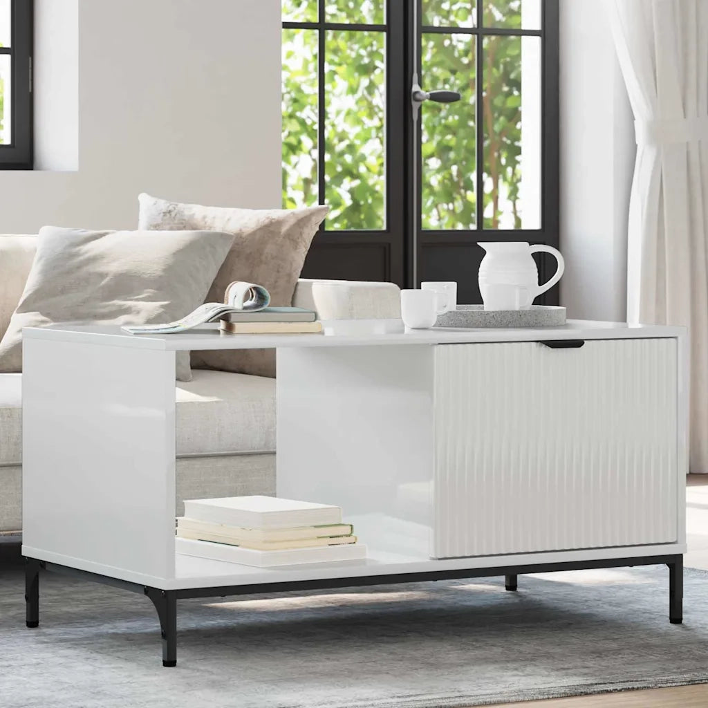 Tavolino da salotto con cassetto Bianco Lucido 90 x 49 x 46 cm 883448