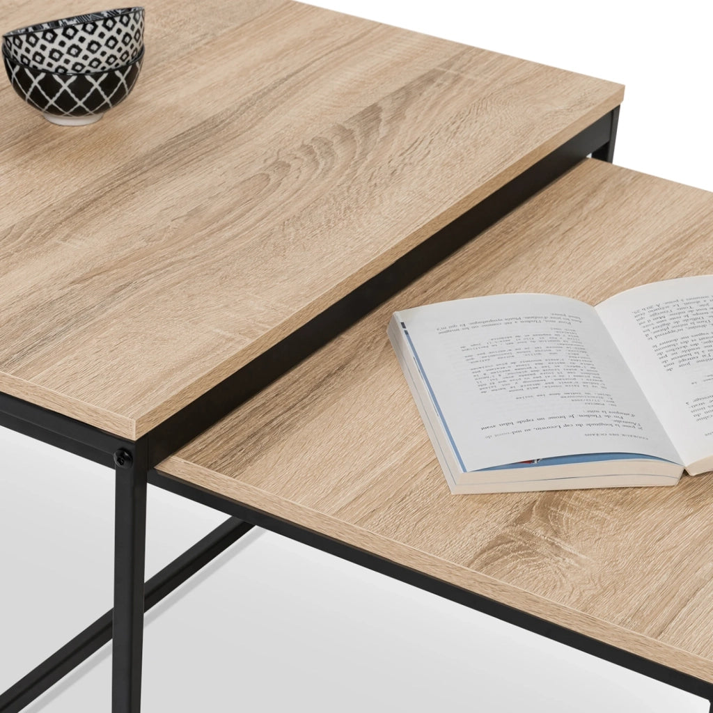 IDMarket - Set di 2 tavoli bassi impilabili DETROIT 60/70 design industriale