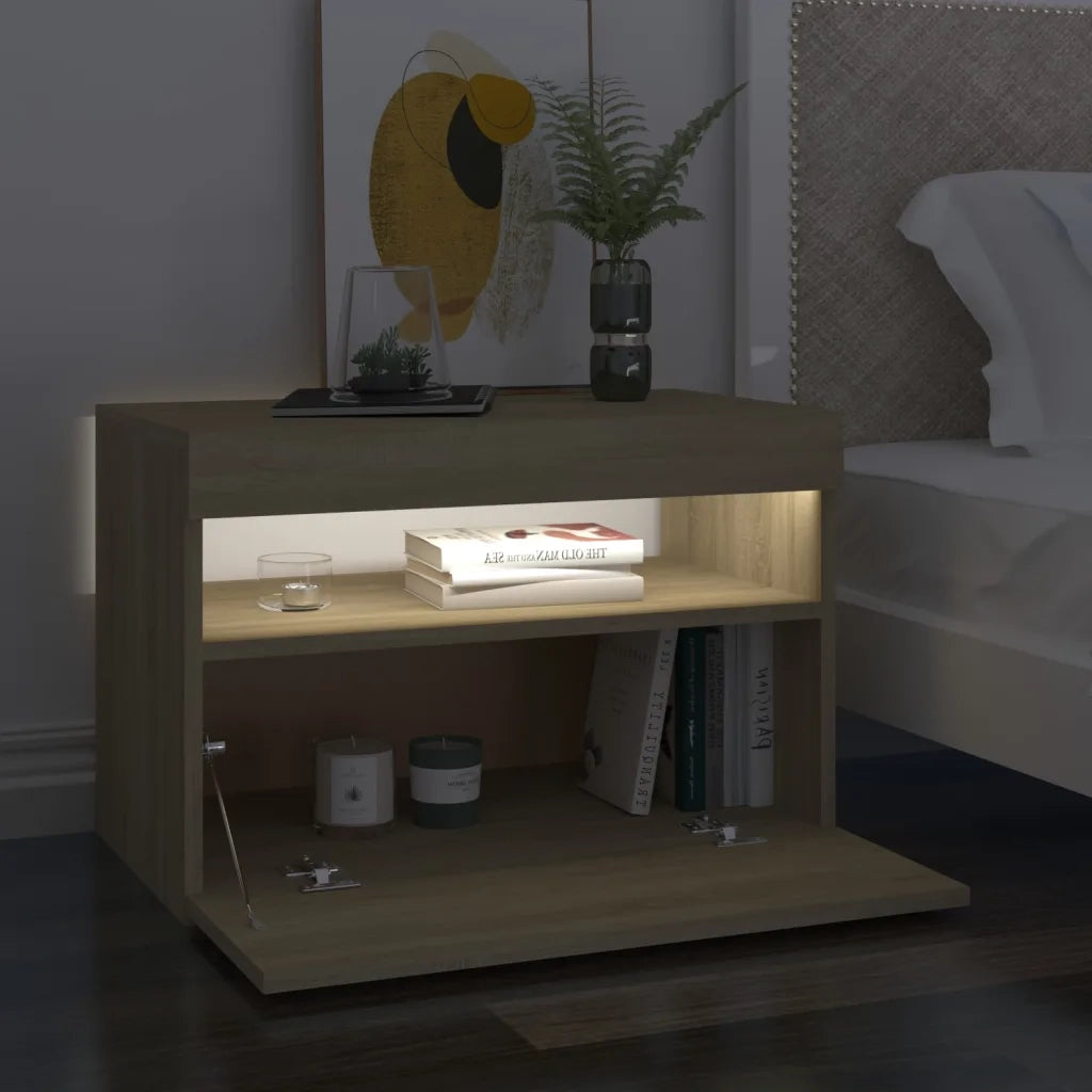 Comodino con Luci LED Sonoma 60x35x40 cm in Legno Multistrato 3082780