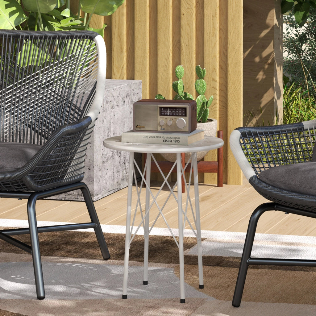 Tavolo da giardino rotondo in acciaio con gambe a X ¨C zephmum ¨C bianco ?40x50cm