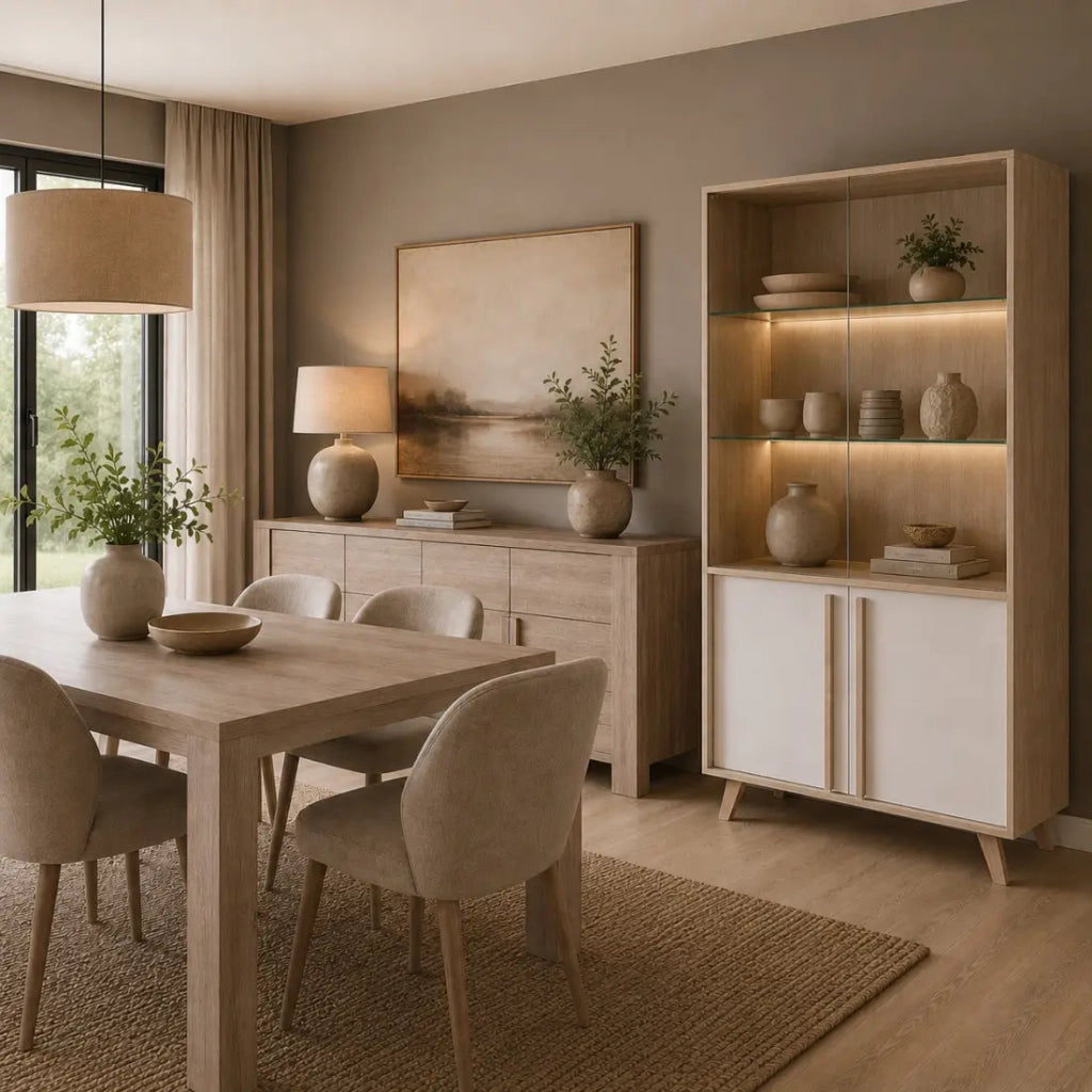 Vetrina, credenza, argentiera MALMO modello grande + LED. Mobile tipo SCANDINAVO ideale per la tua sala da pranzo.