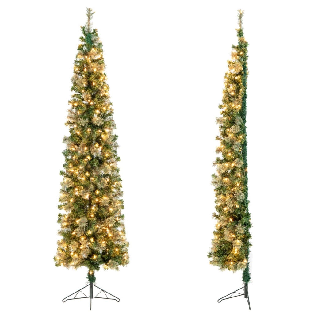 Mezzo albero di Natale alto 210cm con luci LED incorporate, Albero artificiale con 403 rami base in metallo-Alberi di Natale