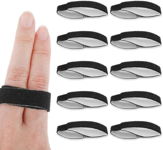 Sostegno per dita - Supporto per dita - Cintura per dita - Sostegno per mano - Nero - Lavabile - Spazzola per dita - Ideale per lesioni - 10 pezzi