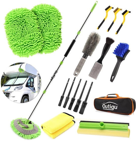 Set di pulizia a 17 pezzi per auto con spazzola 62 pollici con manico telescopico, set di pulizia per spazzola auto per auto, camper, furgoni, caravan e camper