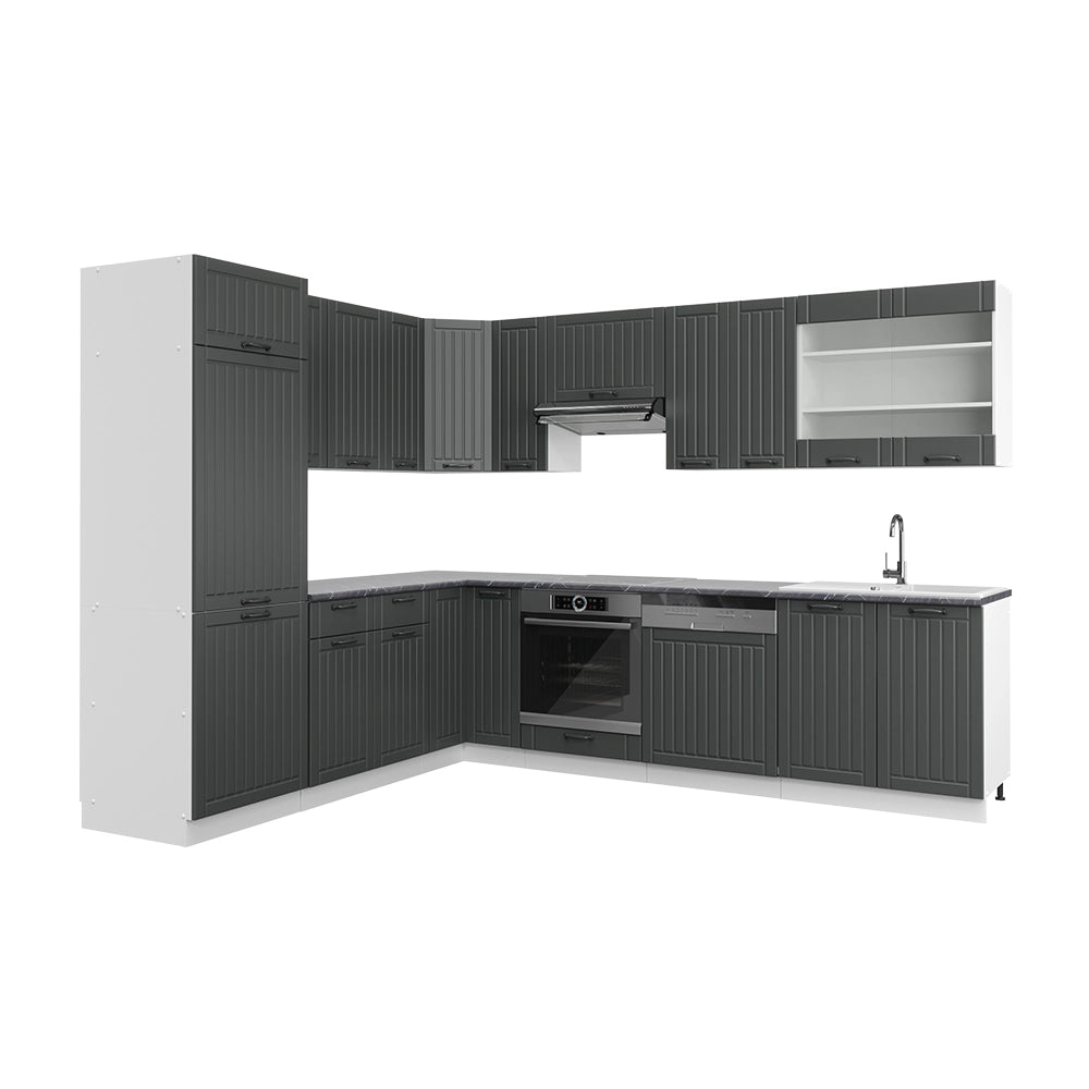 Cucina angolare completa Fame-Line Antracite rustico/Bianco 287 x 60 cm, PL Antracite Vicco