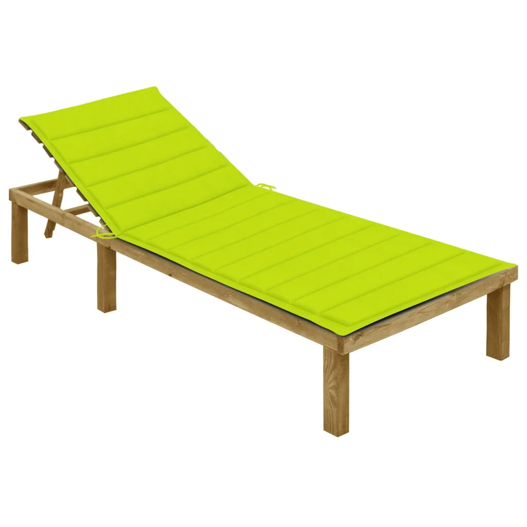 Lettino da Giardino con Cuscino Verde Chiaro in Pino Impregnato cod mxl 24043