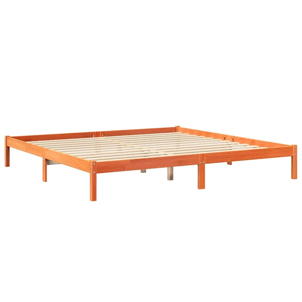 Letto Libreria senza Materasso-Struttura Letto con contenitore Marrone Cera 200x200 cm in Pino 544691