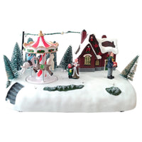 Villaggio Natalizio con Luci Musica Movimento 26cm Parco Giochi o Giostrina