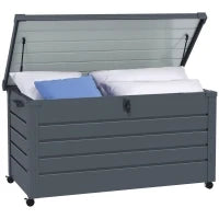 Baule da Esterno da 311L con Serratura e 2 Maniglie, in Acciaio Zincato, 120x62x66 cm, Grigio Scuro