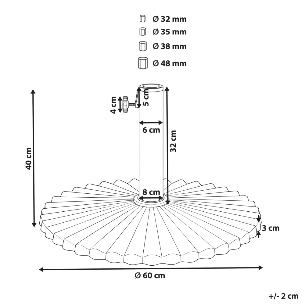 Base per ombrellone in acciaio scanalato verniciato a polvere resistente alle macchie e all'acqua con palo regolabile marrone