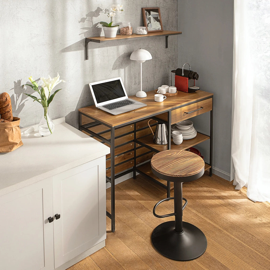 Credenza con 1 cassetto e 2 ripiani a giorno Cassettiera Armadio cucina Tavolo alto da Bar Vintage 120x45x90cm FSB71-PF