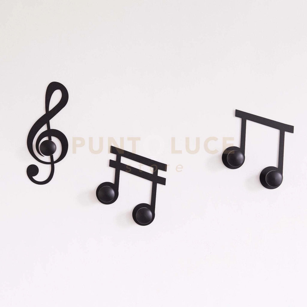 Set Appendiabiti a muro di design Note Musicali (3pz) Nero