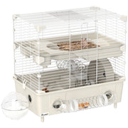 Gabbia per Criceti a 2 Livelli 44,5x28x44 cm 3 Porte Ruota e Tubi in Acciaio e PP Crema e Bianco