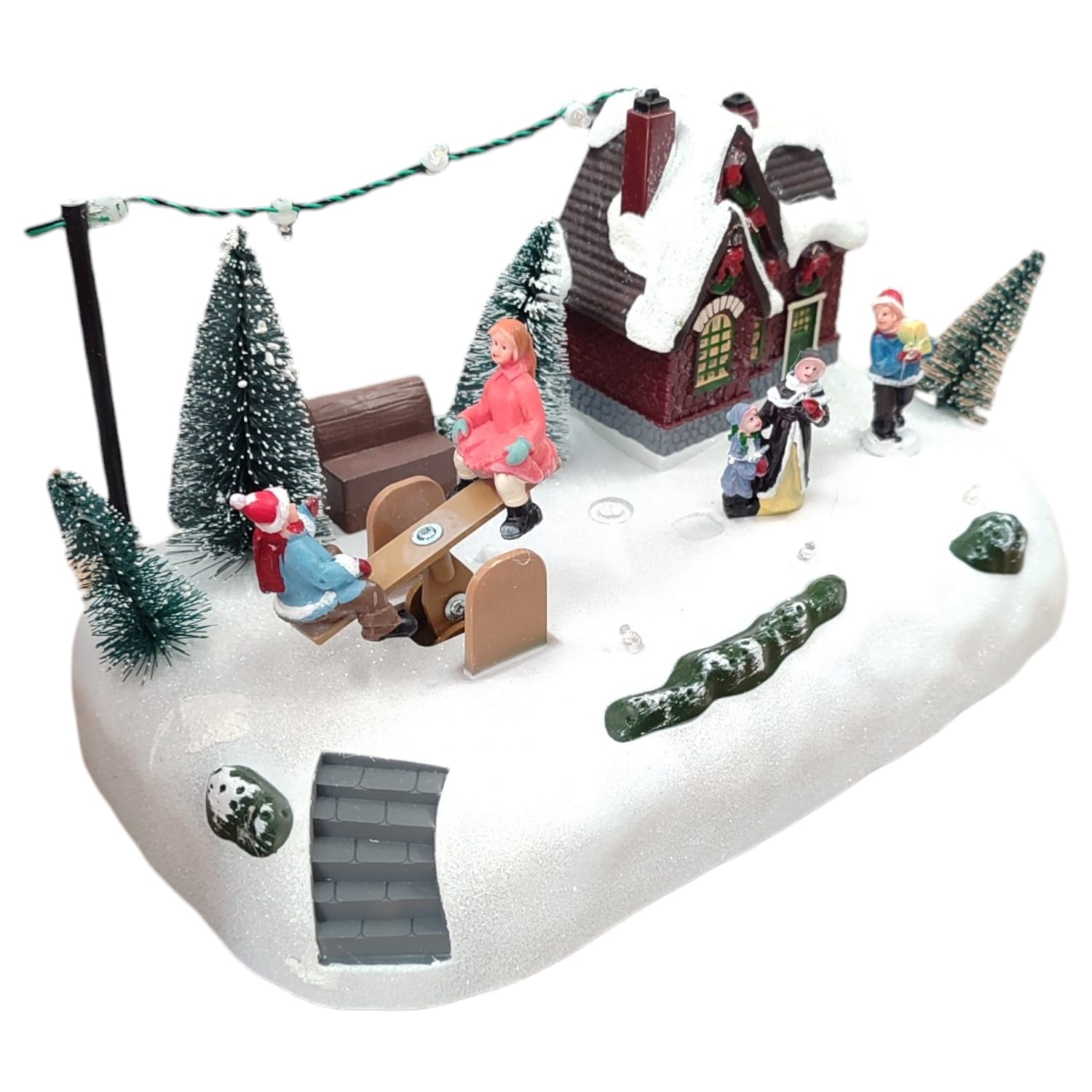 Villaggio Natalizio con Luci Musica Movimento 26cm Parco Giochi o Giostrina