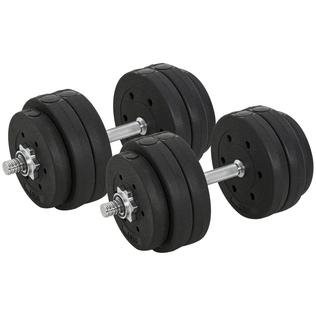 Set di manubri da 30 kg con dischi di peso per casa e palestra, in acciaio PU nero, ideale per l'allenamento della forza.