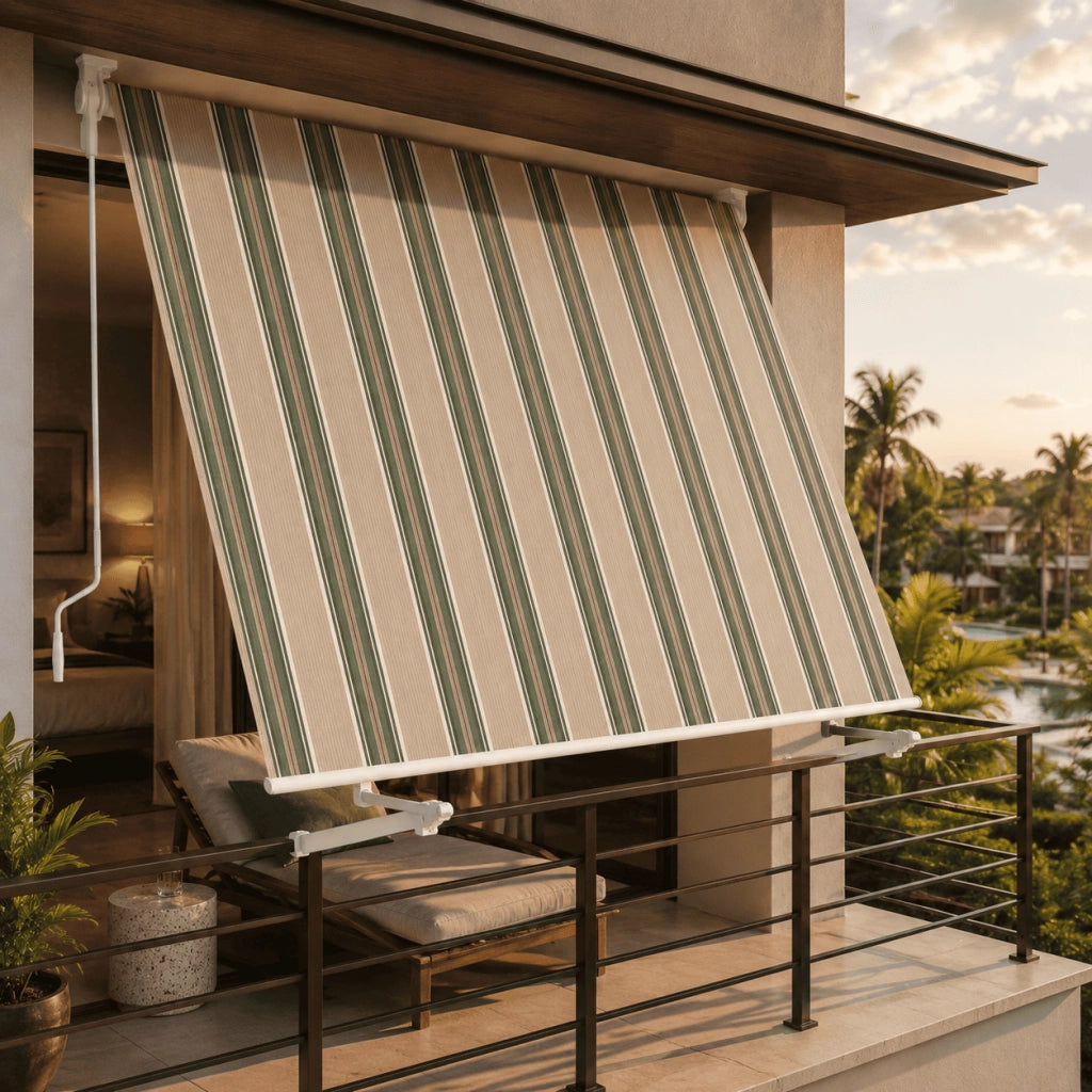 Tenda Da Sole Struttura In Alluminio Tessuto In Poliestere 280G Protezione Solare Privacy Per Balcone Terrazza Veranda E Contesti Esterni 295x250x50 Cm Beige E Verde