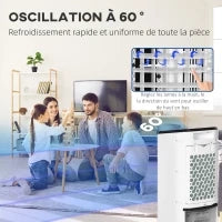 Ventilatore Umidificatore 3 in 1 su Ruote con Telecomando, 3 Modalità, 3 Velocità, Timer, Bianco