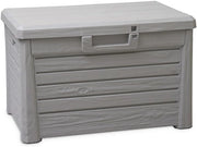Baule da esterno e interno Compact Box Florida 120 litri con seduta effetto legno colore grigio tortora Toomax