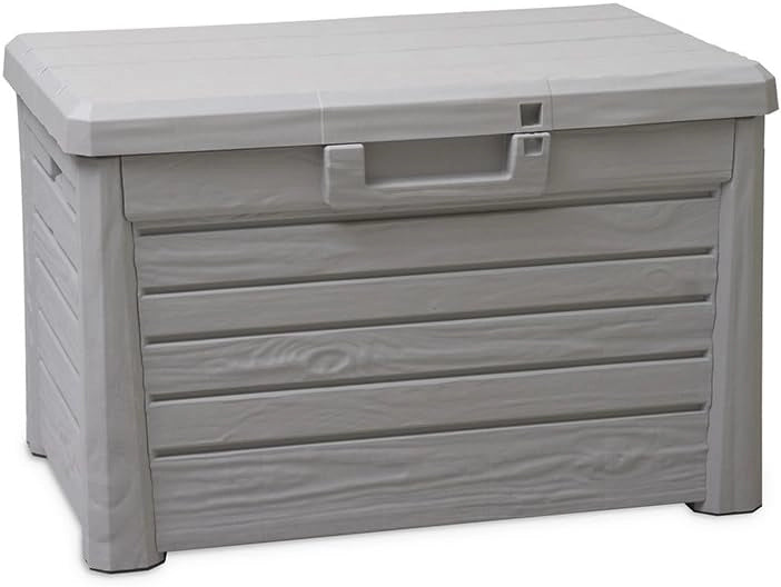 Baule da esterno e interno Compact Box Florida 120 litri con seduta effetto legno colore grigio tortora Toomax
