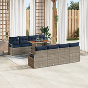 Set Divano da Giardino con cuscino 9 pcs Grigio e Blu Navy