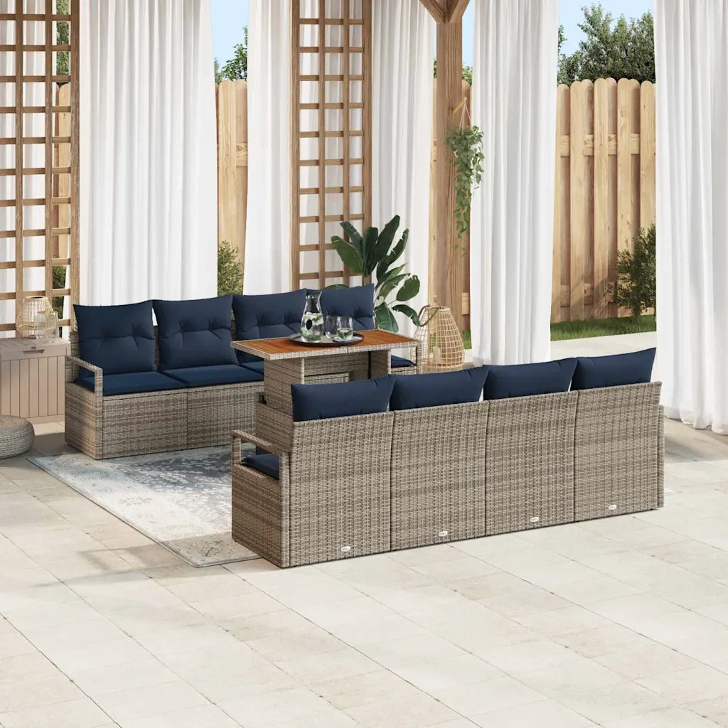 Set Divano da Giardino con cuscino 9 pcs Grigio e Blu Navy