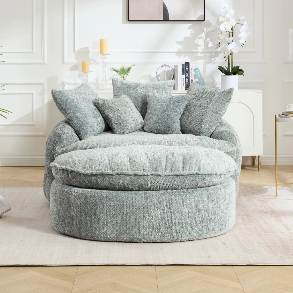Poltrona lounge modulare con braccioli doppi e cuscini in poliestere blu grigio