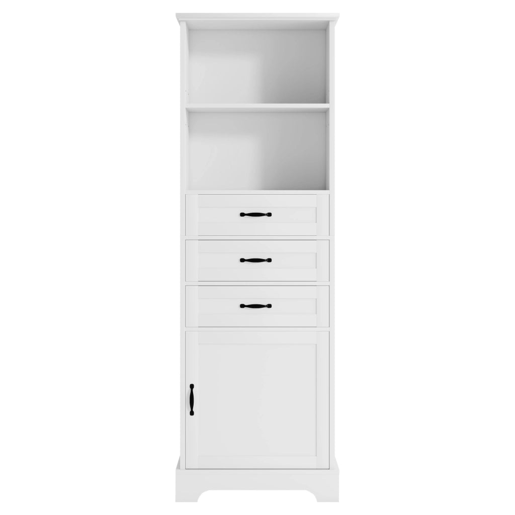 Mobile bagno bianco 56 x 25,6 x 167 cm in MDF laccato con 3 cassetti, vani a giorno e ripiano regolabile