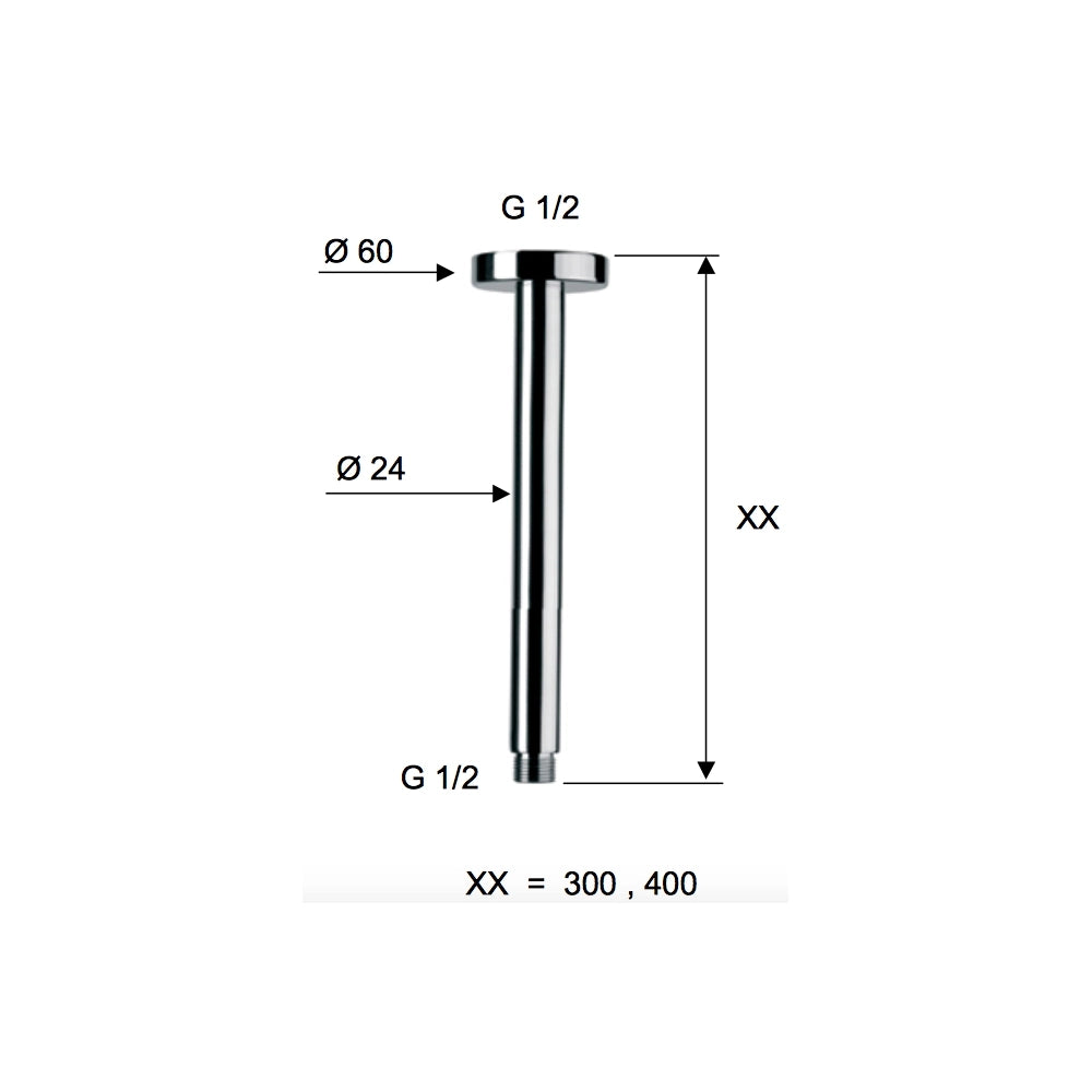 Braccio doccia da soffitto 40 cm